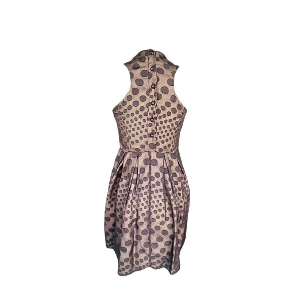 ANTHROPOLOGIE HUNTER DIXON Fit & Flare Sheer Polka Dot Nude Black Dress Sz 2 - Picture 2 of 6